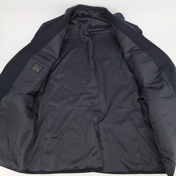 Jos A Bank Mens Navy 46L Blue Windowpane 100% Wool 2-Piece Suit Pants 40x31 - Picture 8 of 16